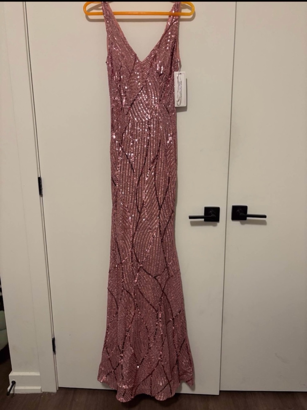 Sleeveless Rose Pink Sequin Maxi Dress with V-Neck